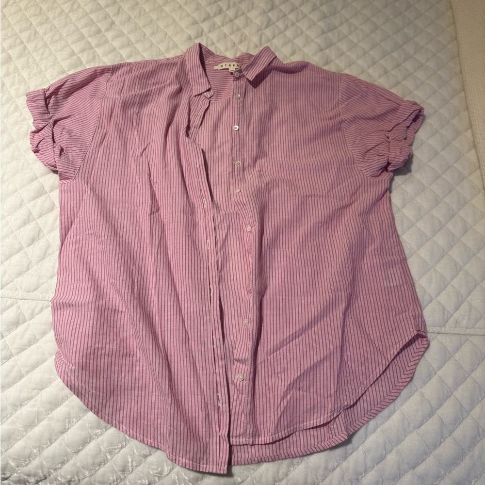 XiRENA Women's Pink Striped Button Down Shirt